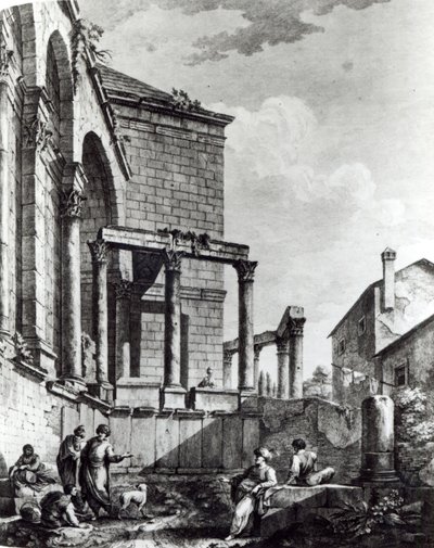 Der Tempel des Jupiter im Palast von Diokletian (245-313), römischer Kaiser 284-305, in Split an der dalmatinischen Küste, graviert von Francesco Bartolozzi (ca. 1727-1815), 1768 von Robert Adam